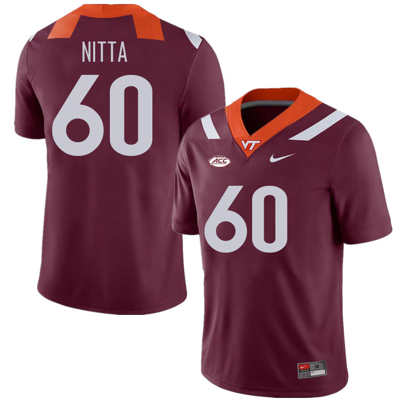Men #60 Caleb Nitta Virginia Tech Hokies College Football Jerseys Stitched Sale-Maroon - Click Image to Close